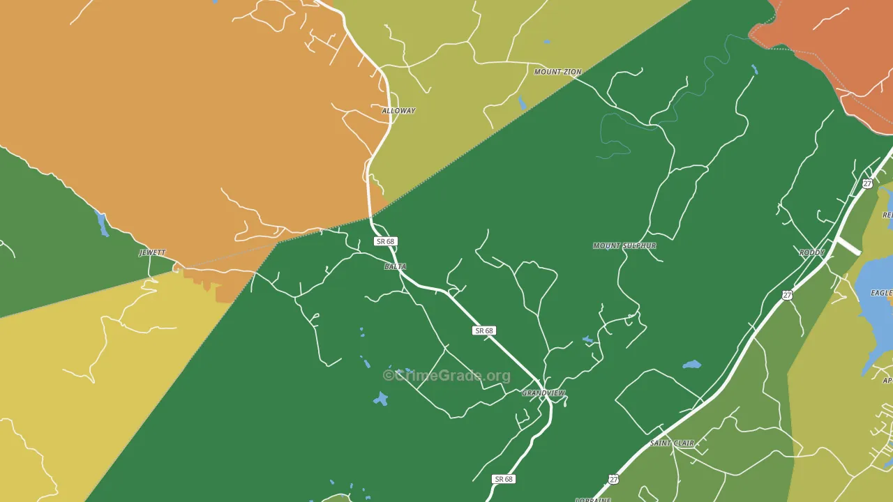 Grandview, TN Map of Theft Rates