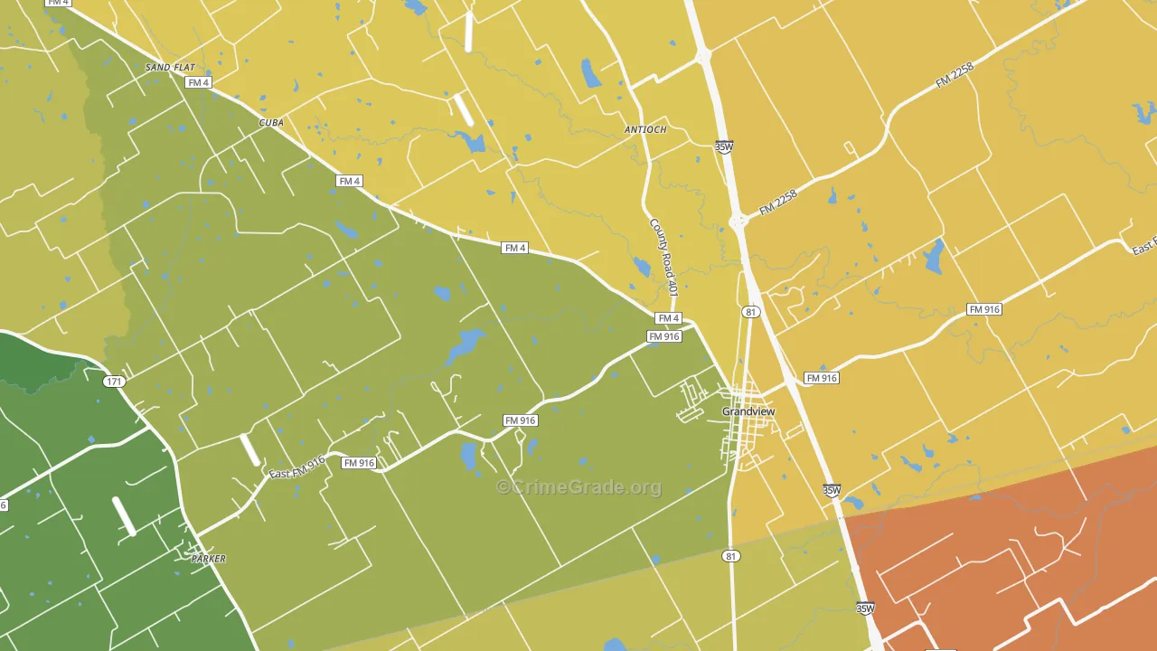 Grandview, TX Map of Theft Rates