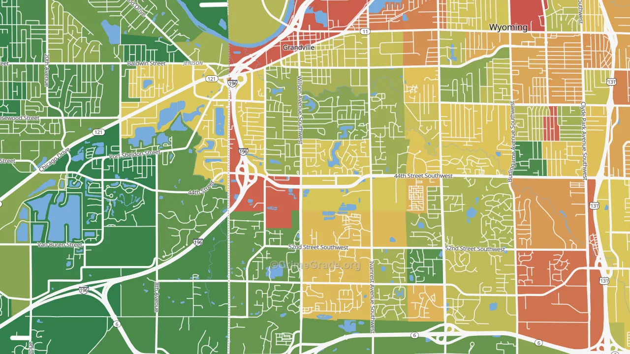 Grandville, MI Map of Theft Rates