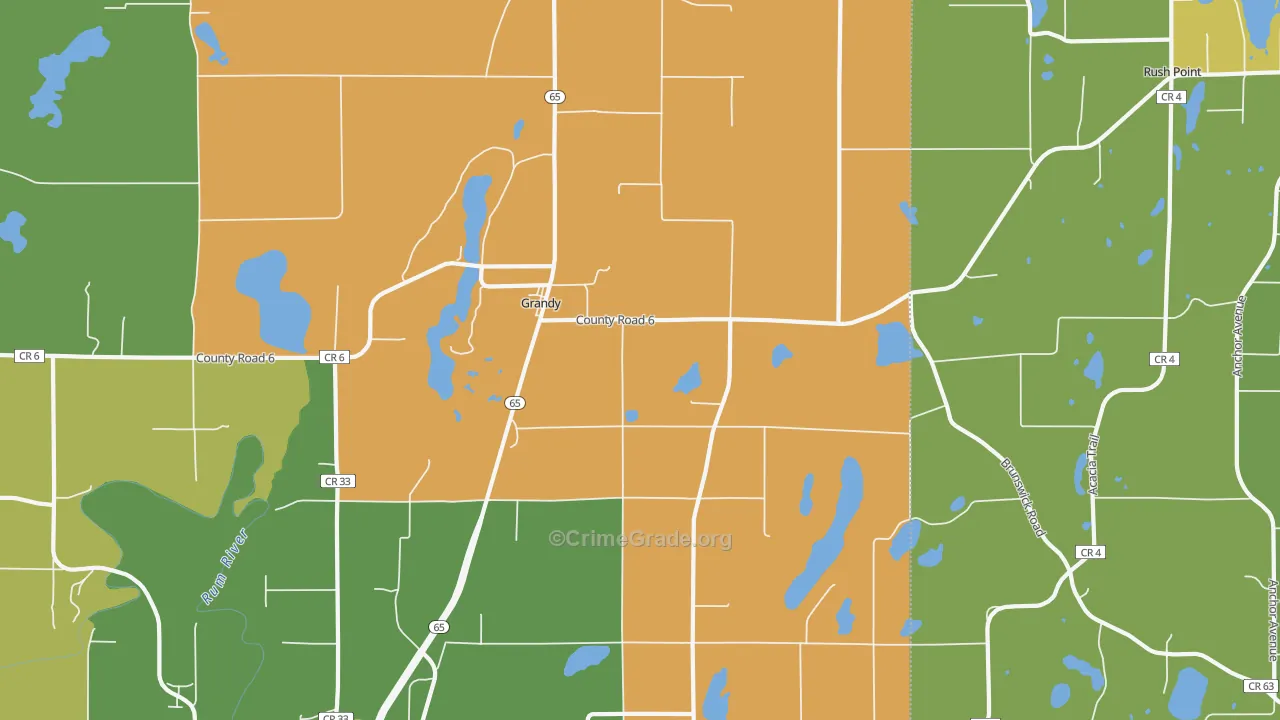Grandy, MN Map of Theft Rates