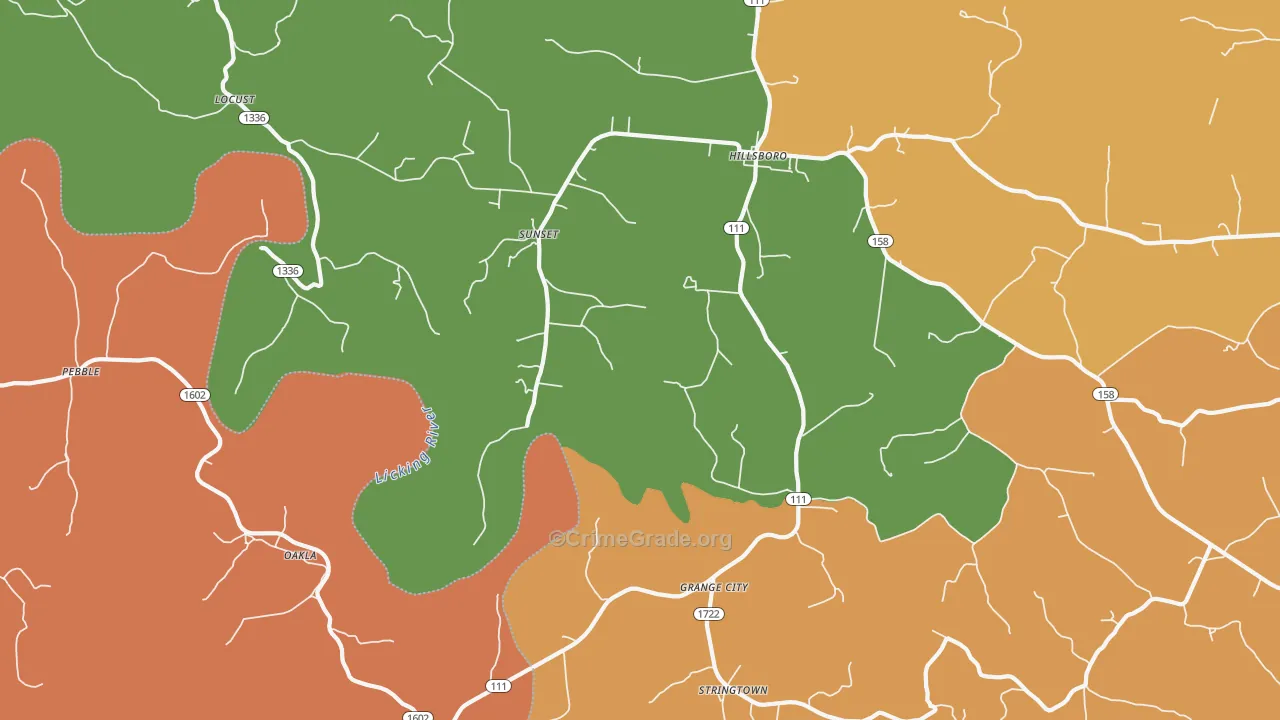 Grange City, KY Map of Theft Rates