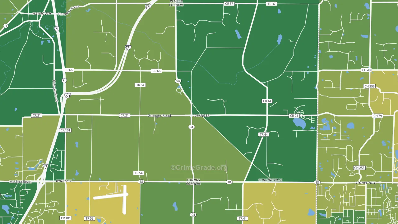 Granger, OH Map of Theft Rates