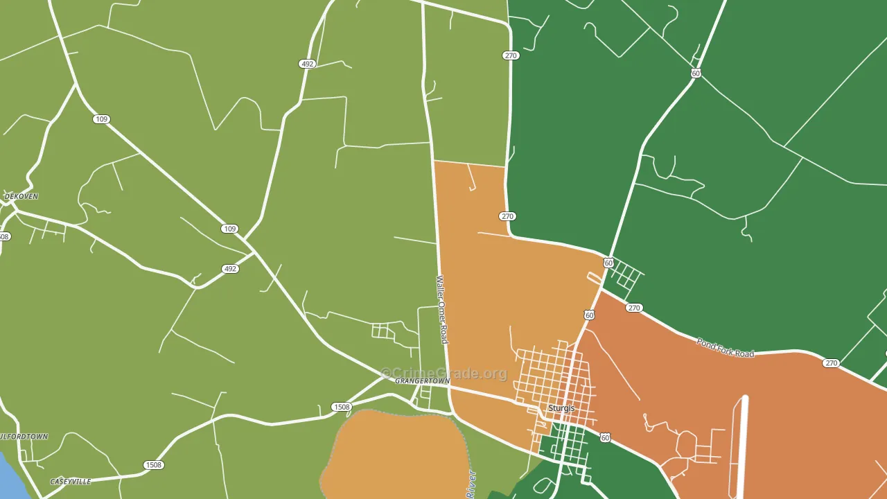 Grangertown, KY Map of Theft Rates