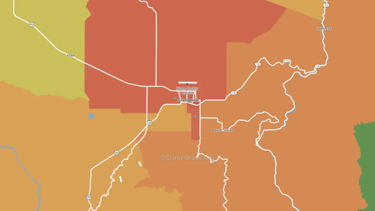 Grangeville, ID Map of Theft Rates