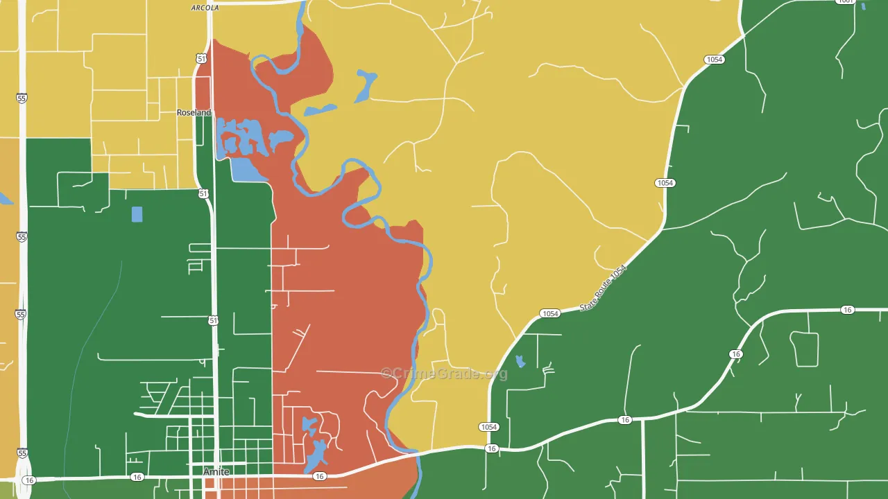 Grangeville, LA Map of Theft Rates