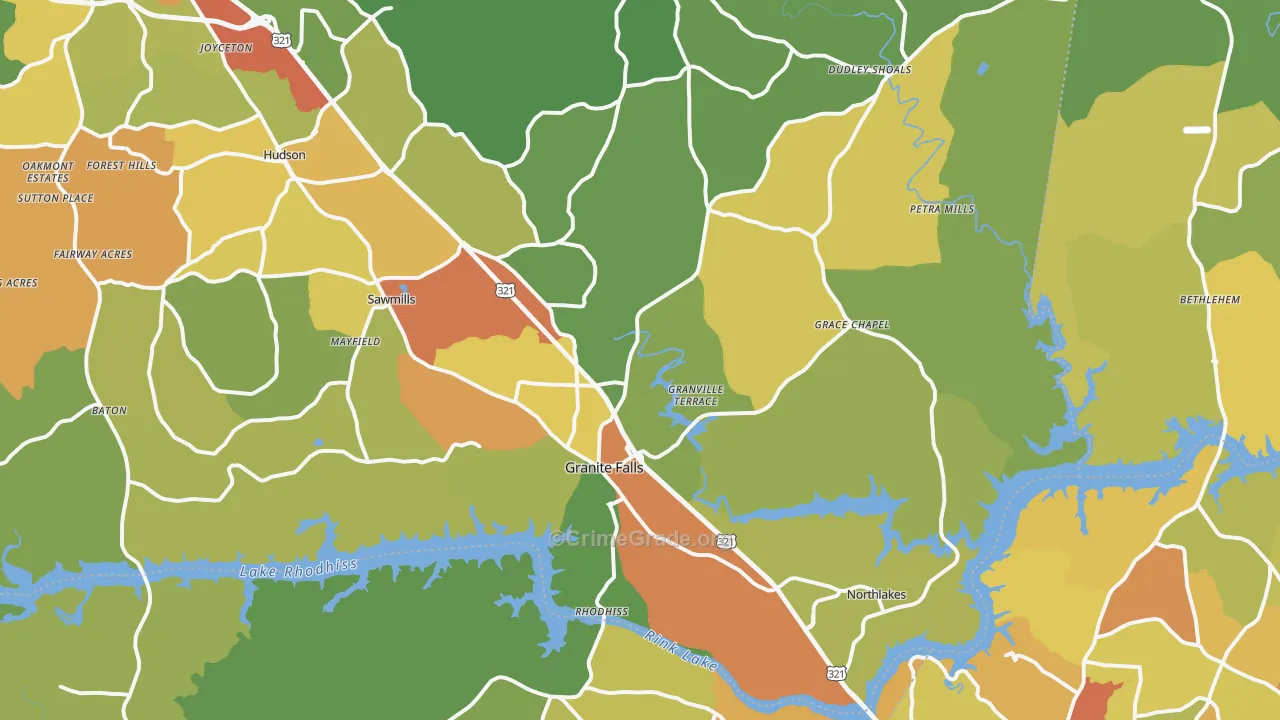 Granite Falls, NC Map of Theft Rates