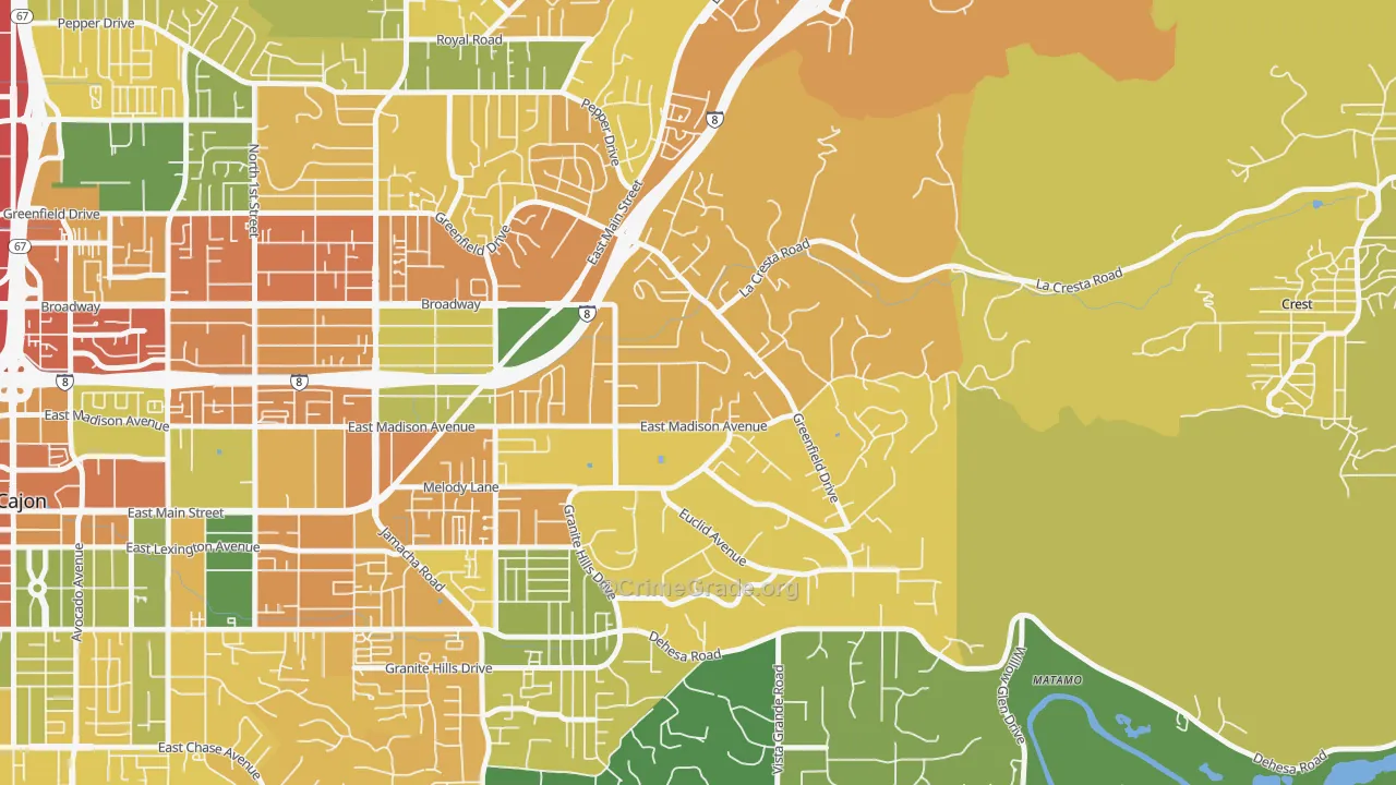 Granite Hills, El Cajon, CA Map of Theft Rates
