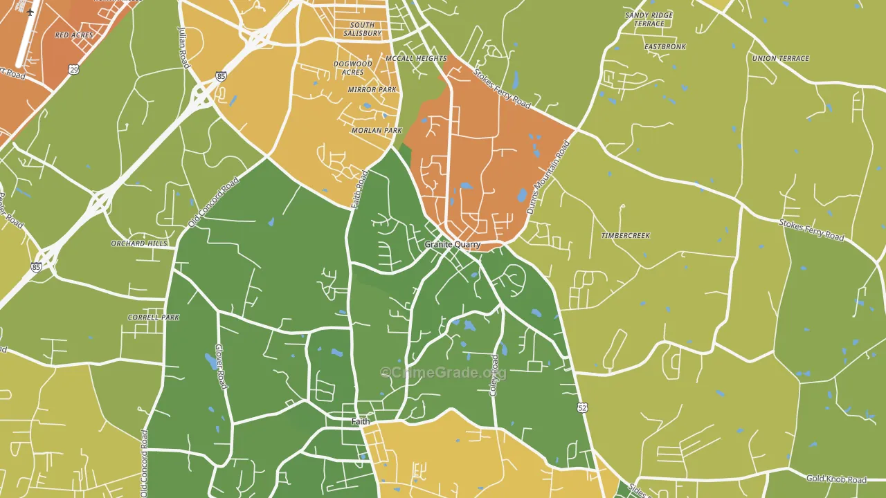 Granite Quarry, NC Map of Theft Rates