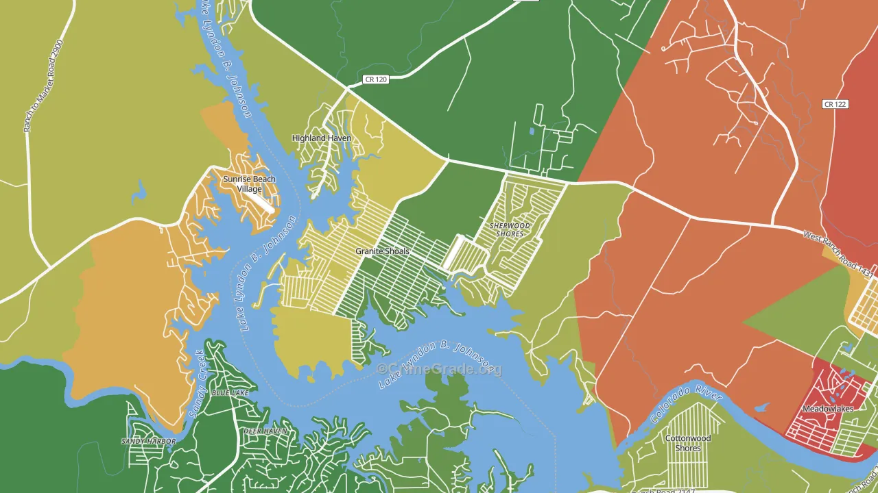Granite Shoals, TX Map of Theft Rates