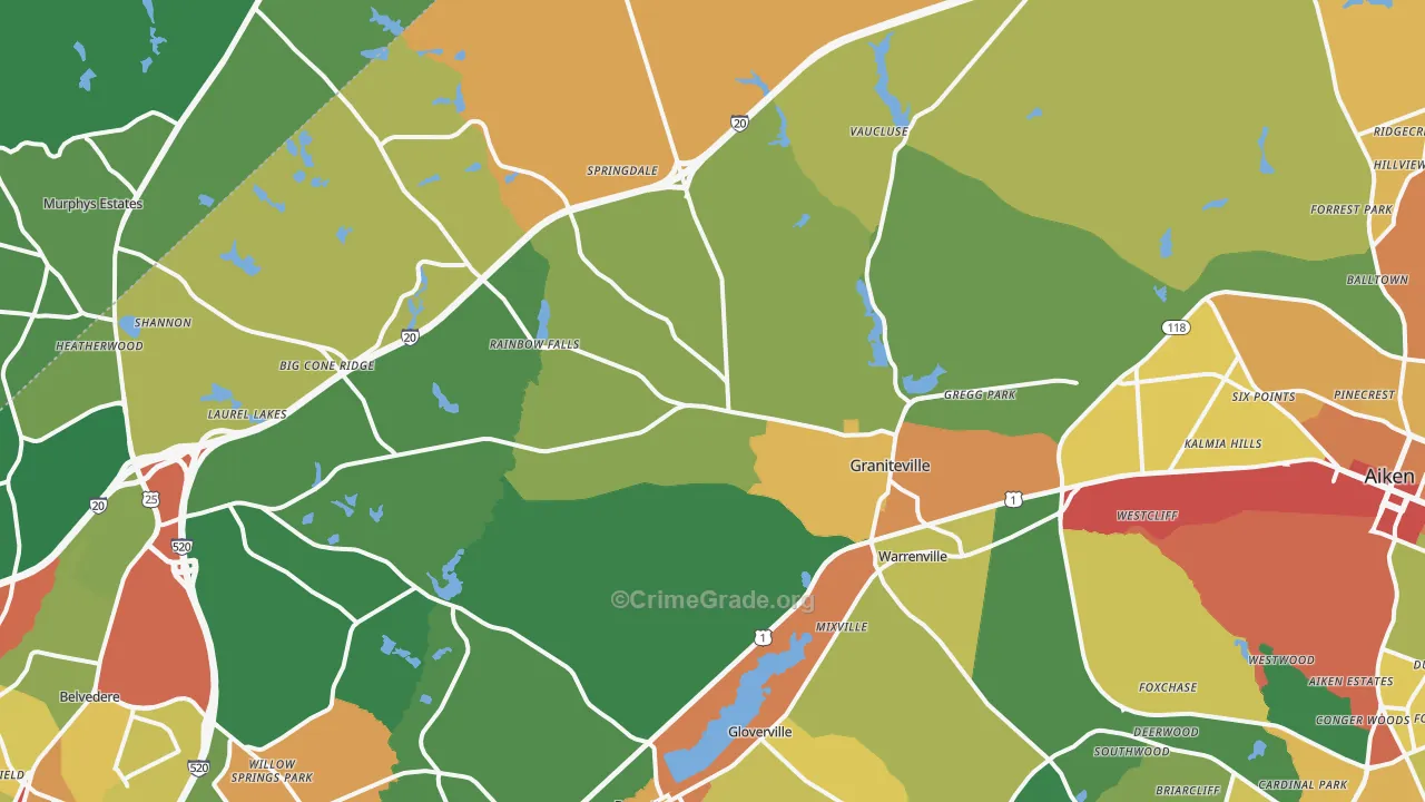 Graniteville, SC Map of Theft Rates