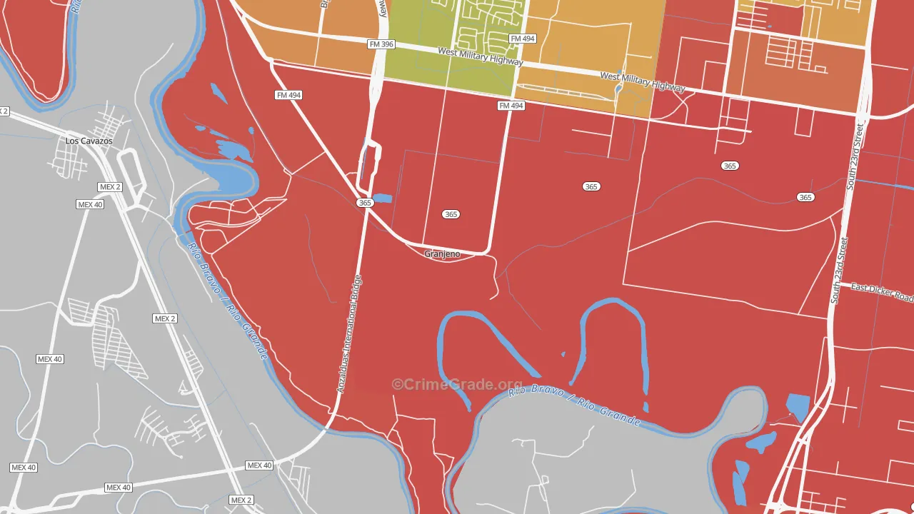 Granjeno, TX Map of Theft Rates