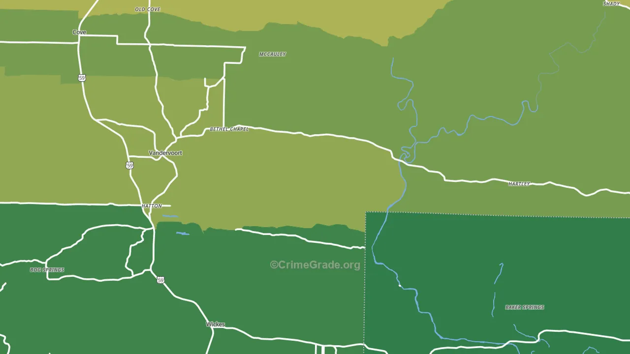 Grannis, AR Map of Theft Rates