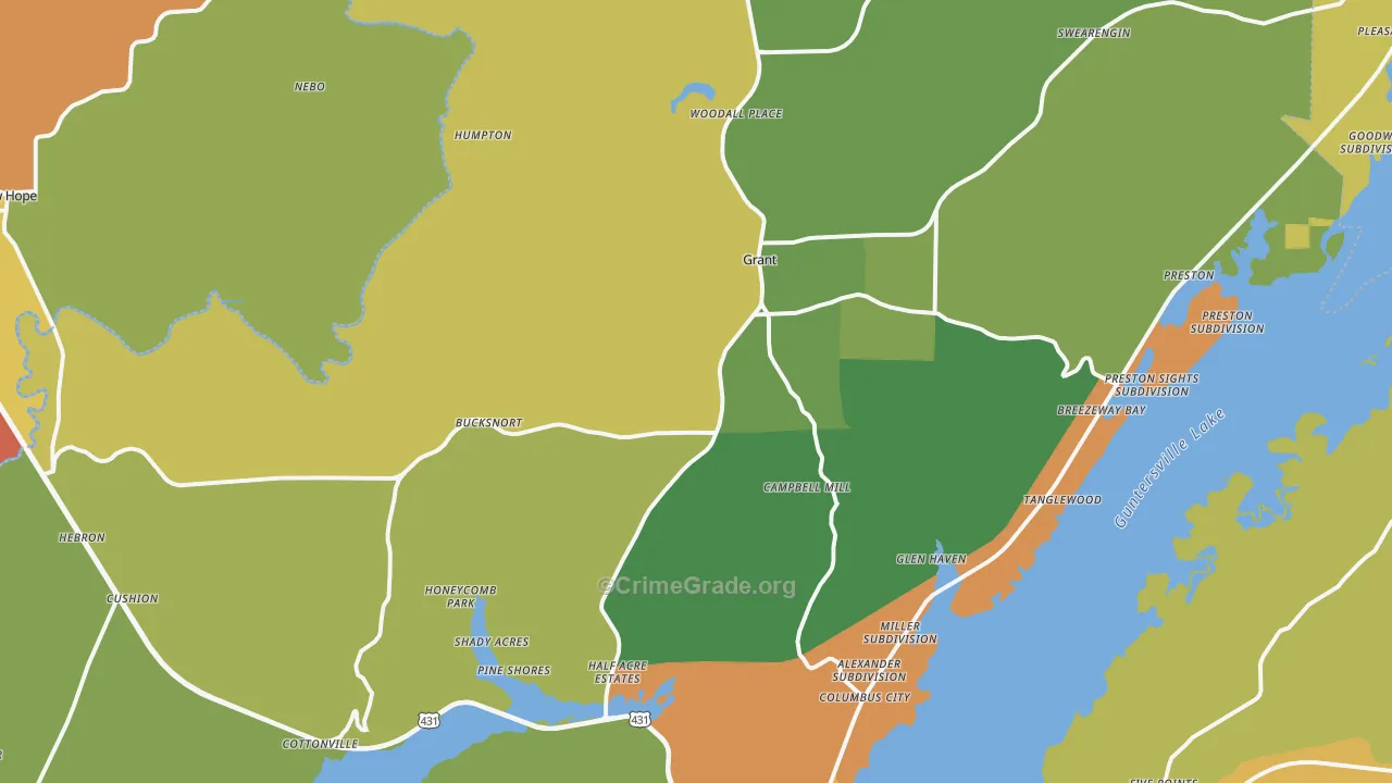 Grant, AL Map of Theft Rates