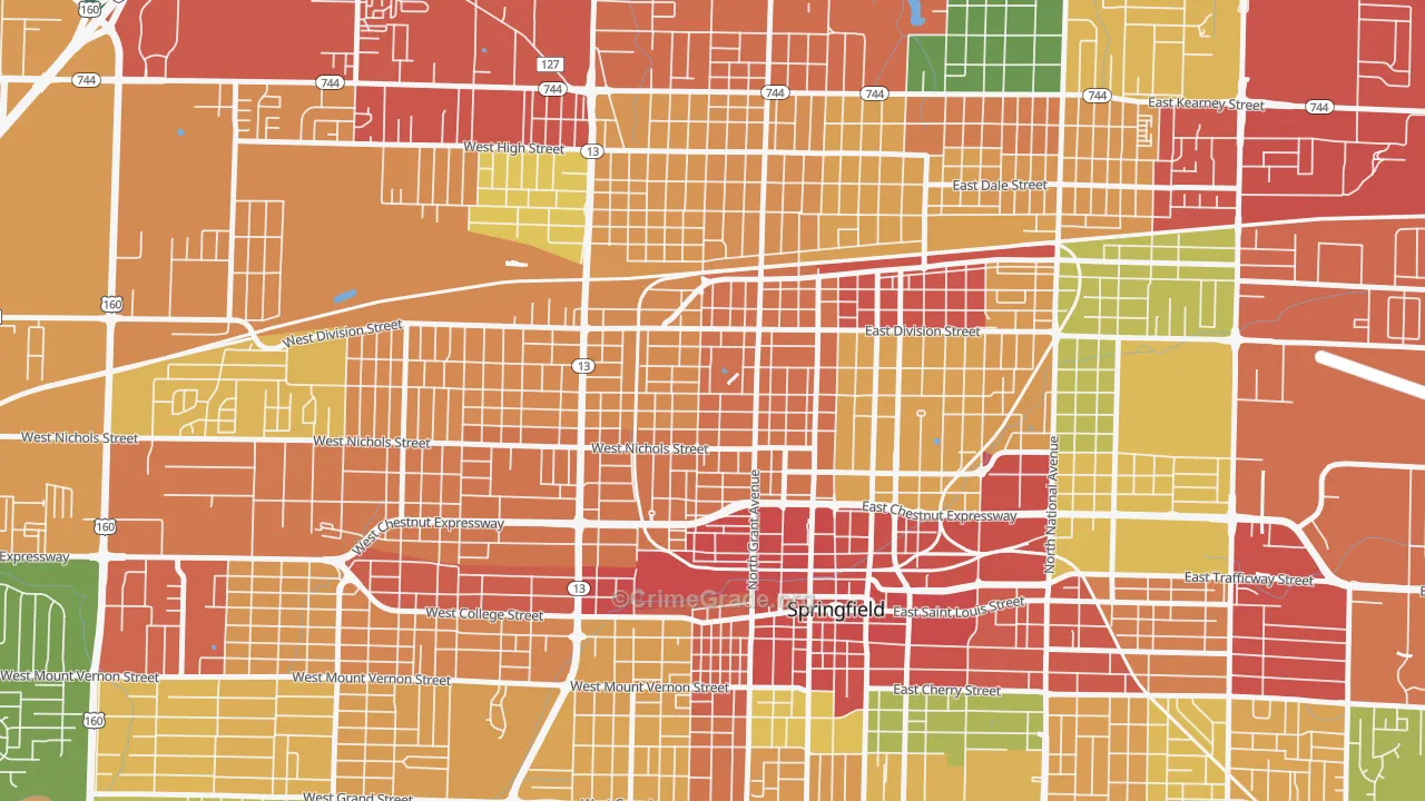 Grant Beach, Springfield, MO Map of Theft Rates