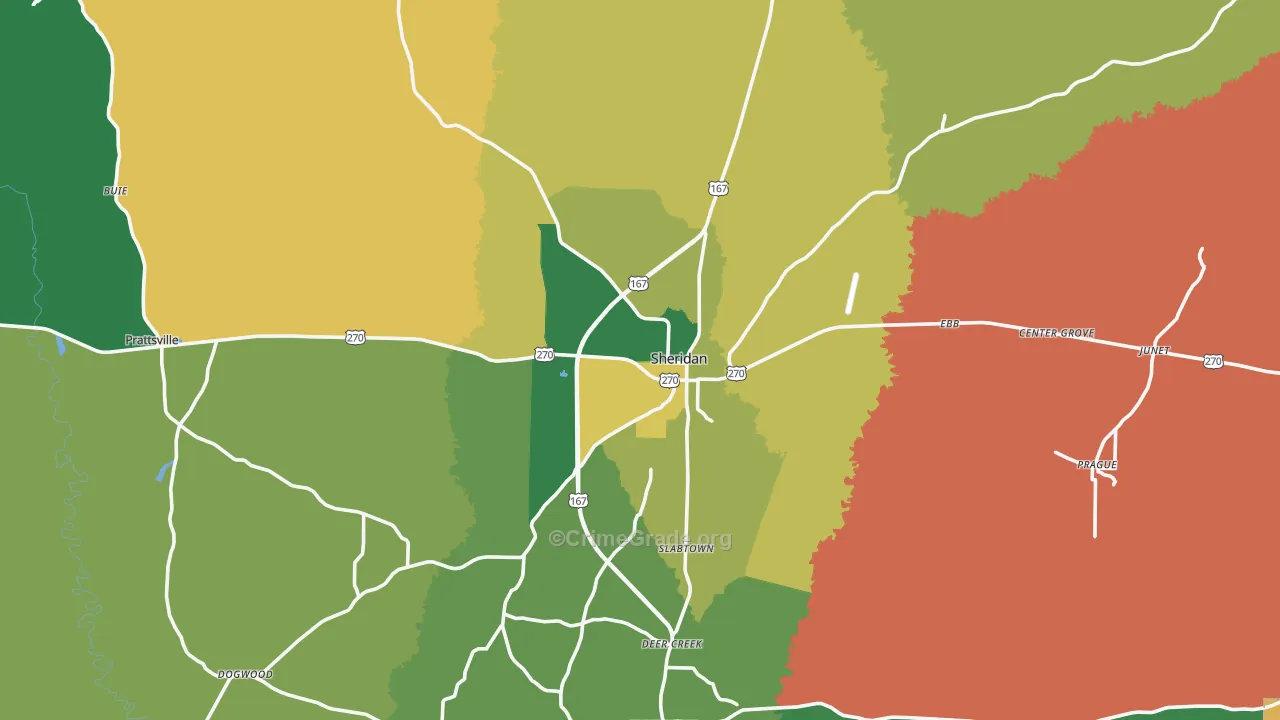 Grant County, AR Map of Theft Rates