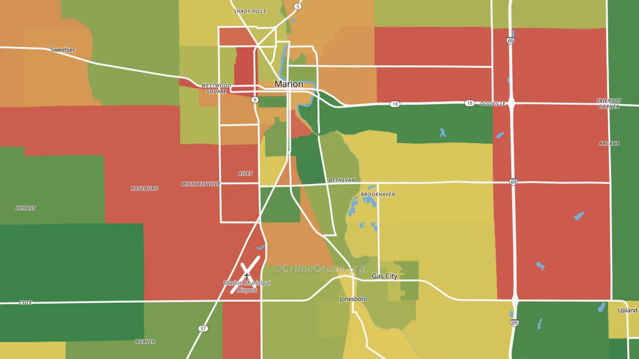 Grant County, IN Map of Theft Rates