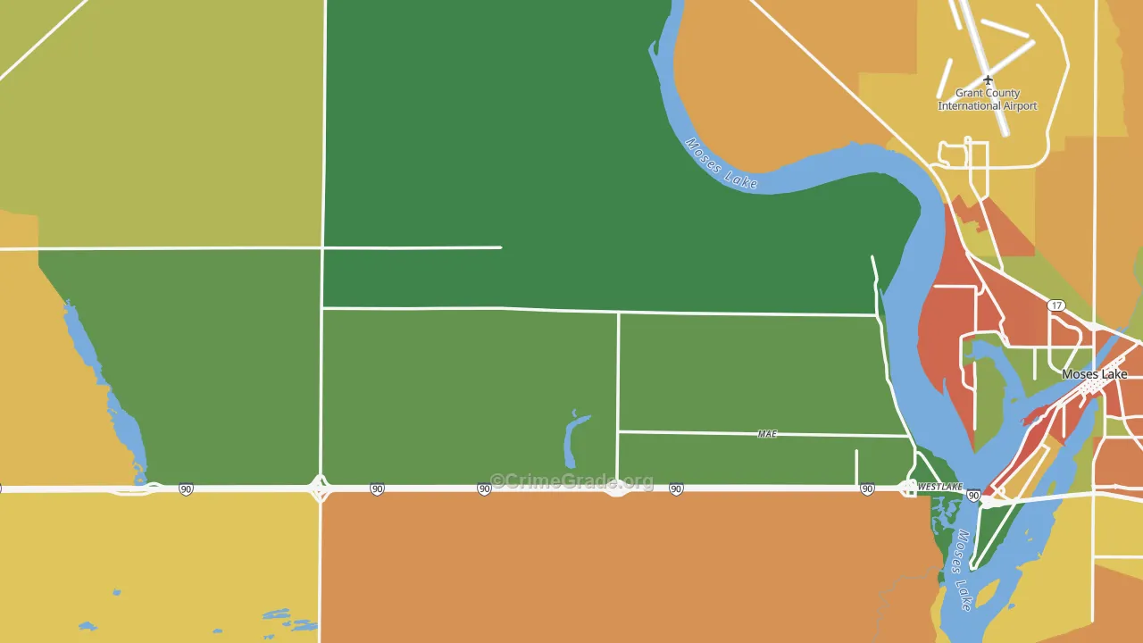 Grant County, WA Map of Theft Rates