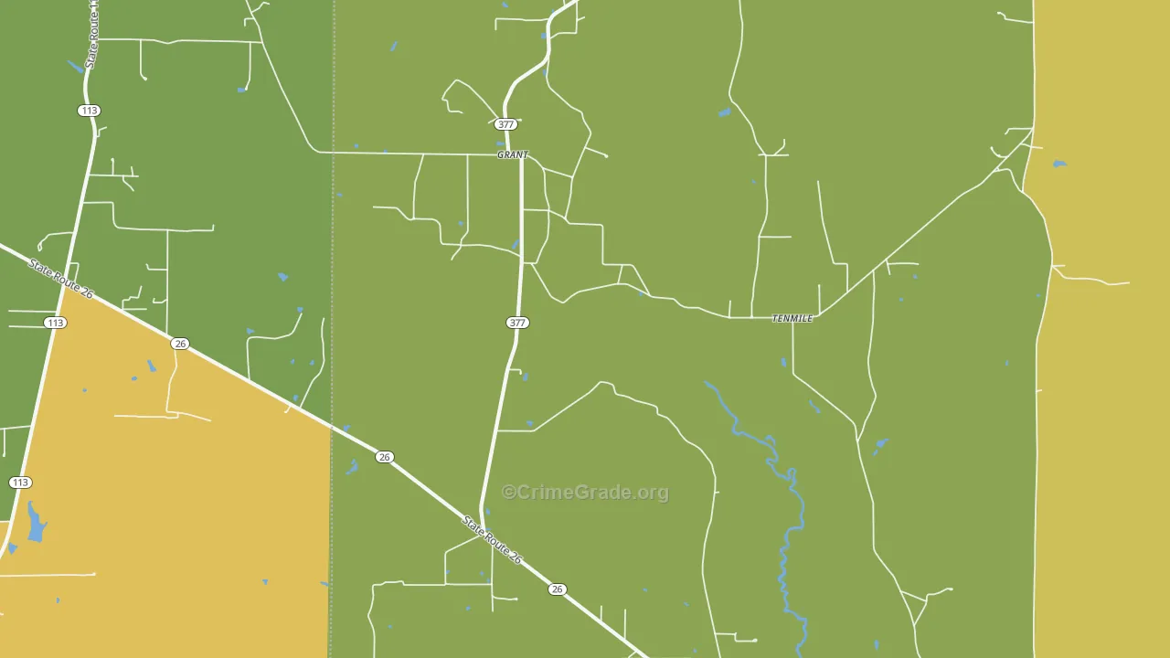 Grant, LA Map of Theft Rates