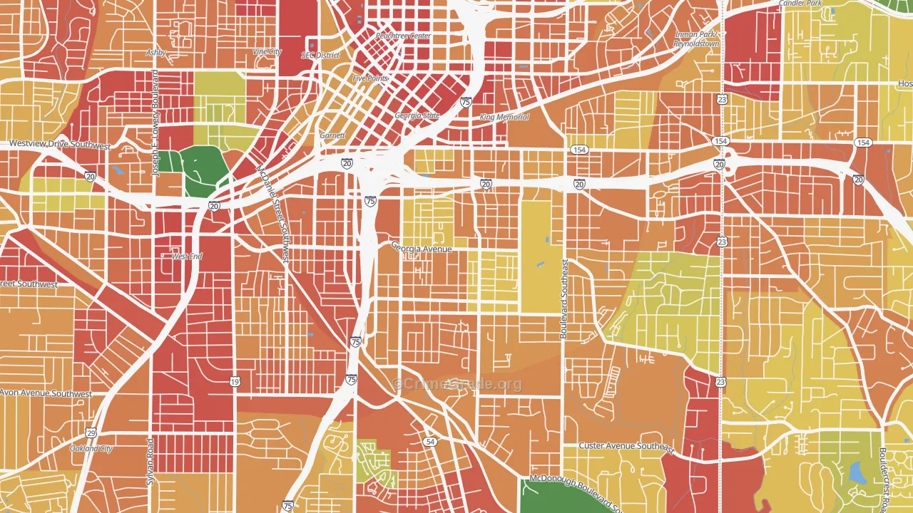 Grant Park, Atlanta, GA Map of Theft Rates