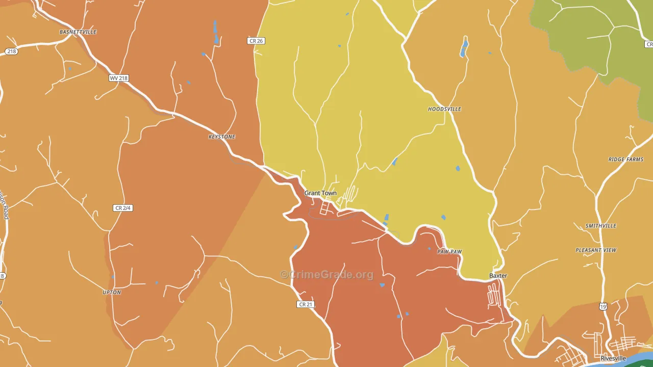 Grant Town, WV Map of Theft Rates