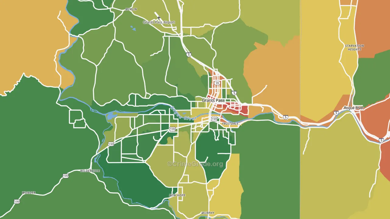 Grants Pass, OR Map of Theft Rates