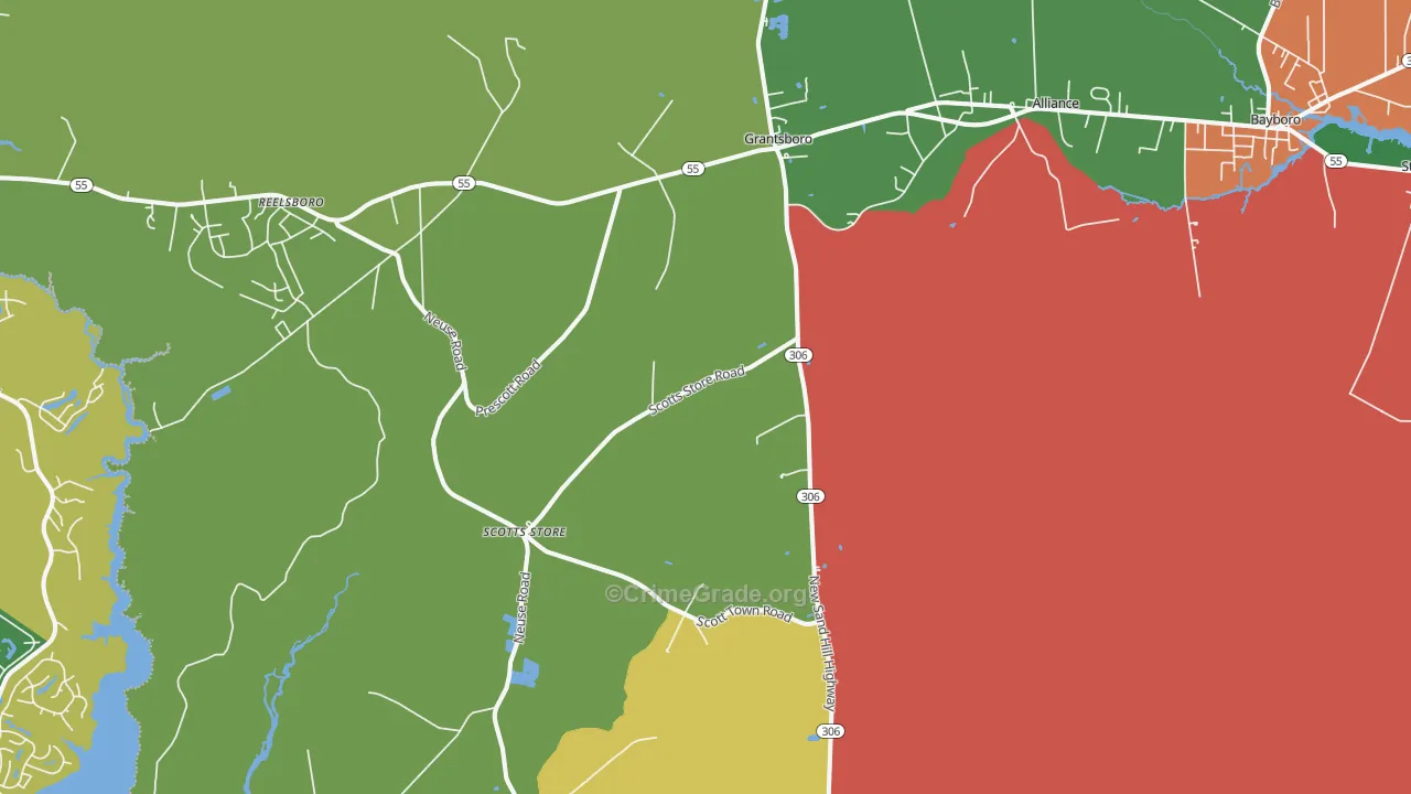 Grantsboro, NC Map of Theft Rates