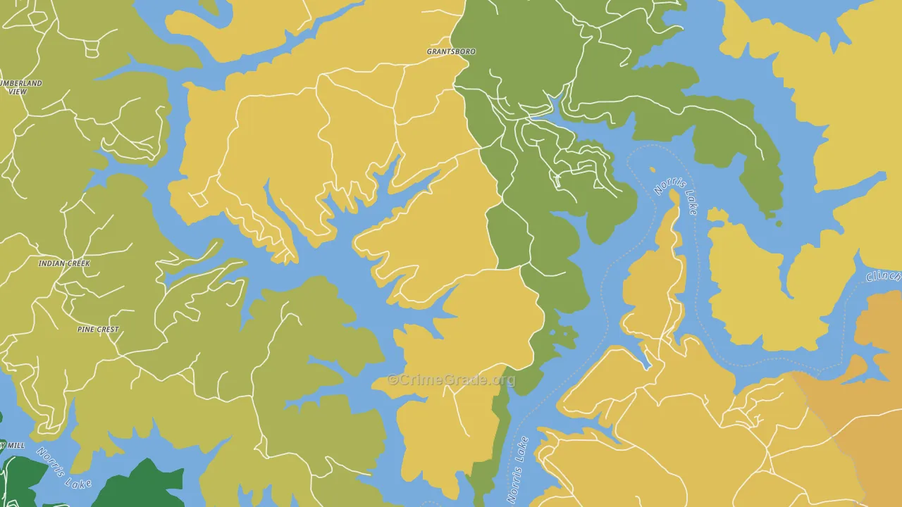 Grantsboro, TN Map of Theft Rates