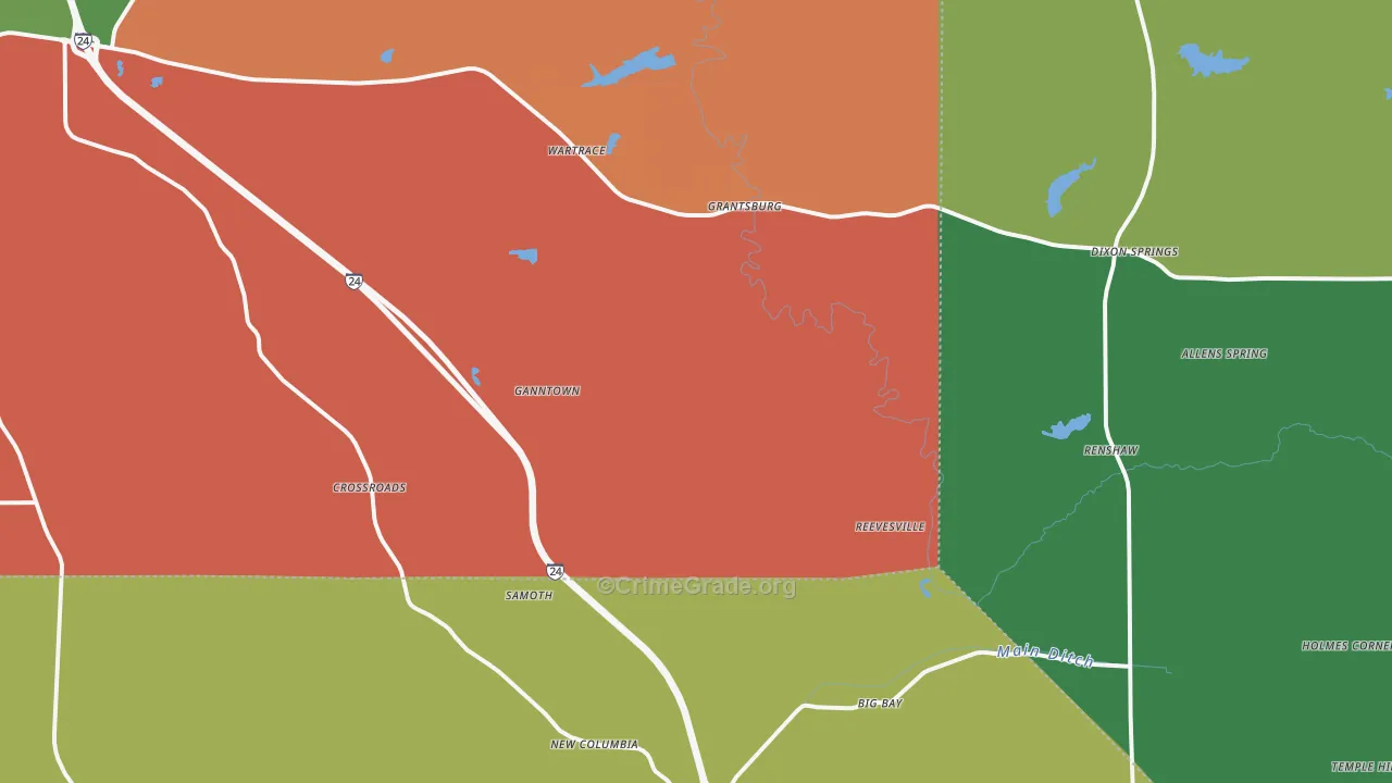 Grantsburg, IL Map of Theft Rates