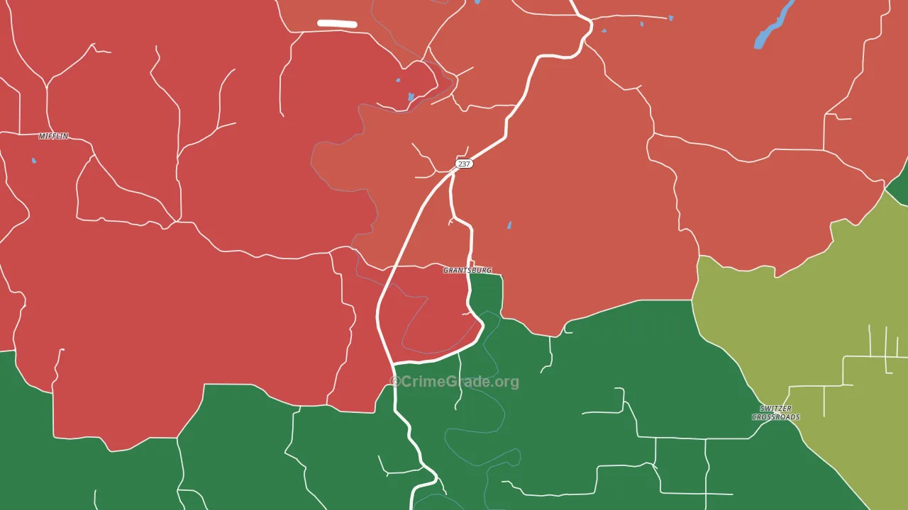 Grantsburg, IN Map of Theft Rates
