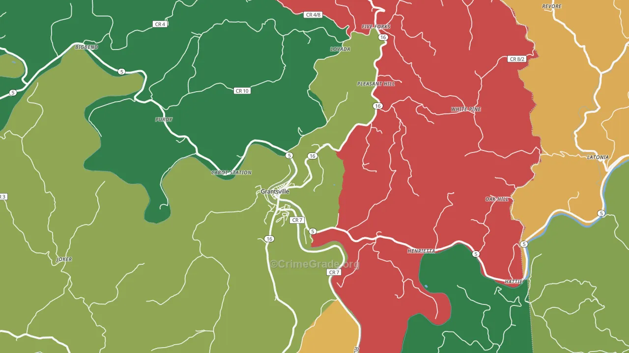 Grantsville, WV Map of Theft Rates
