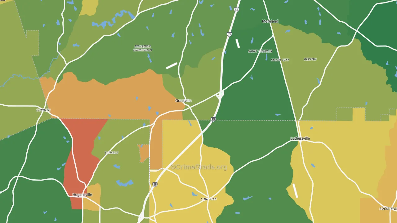 Grantville, GA Map of Theft Rates