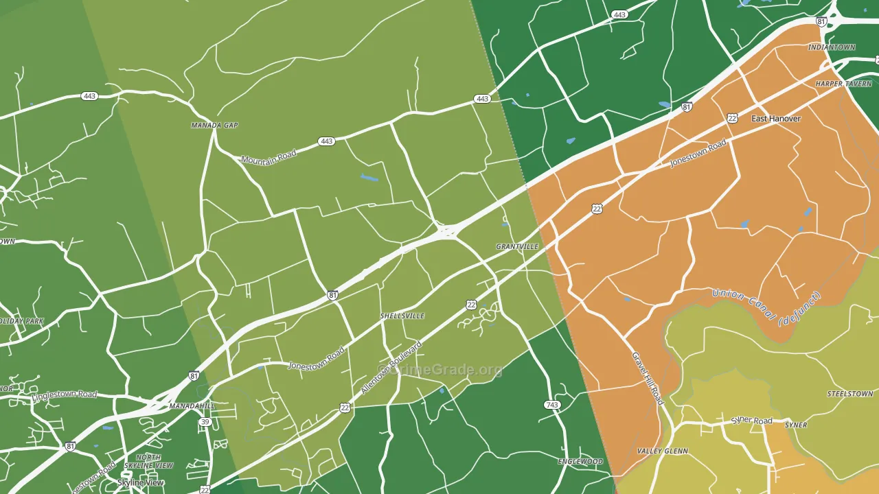 Grantville, PA Map of Theft Rates