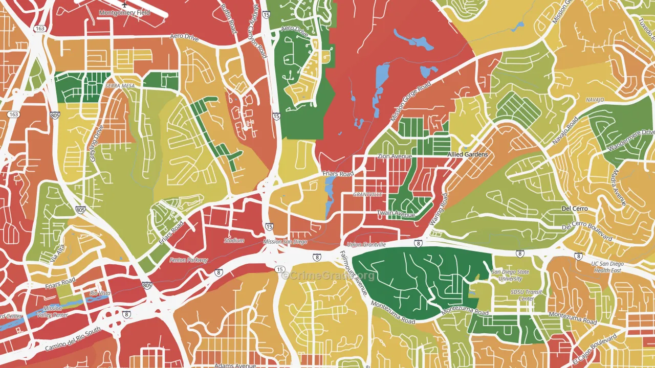 Grantville, San Diego, CA Map of Theft Rates
