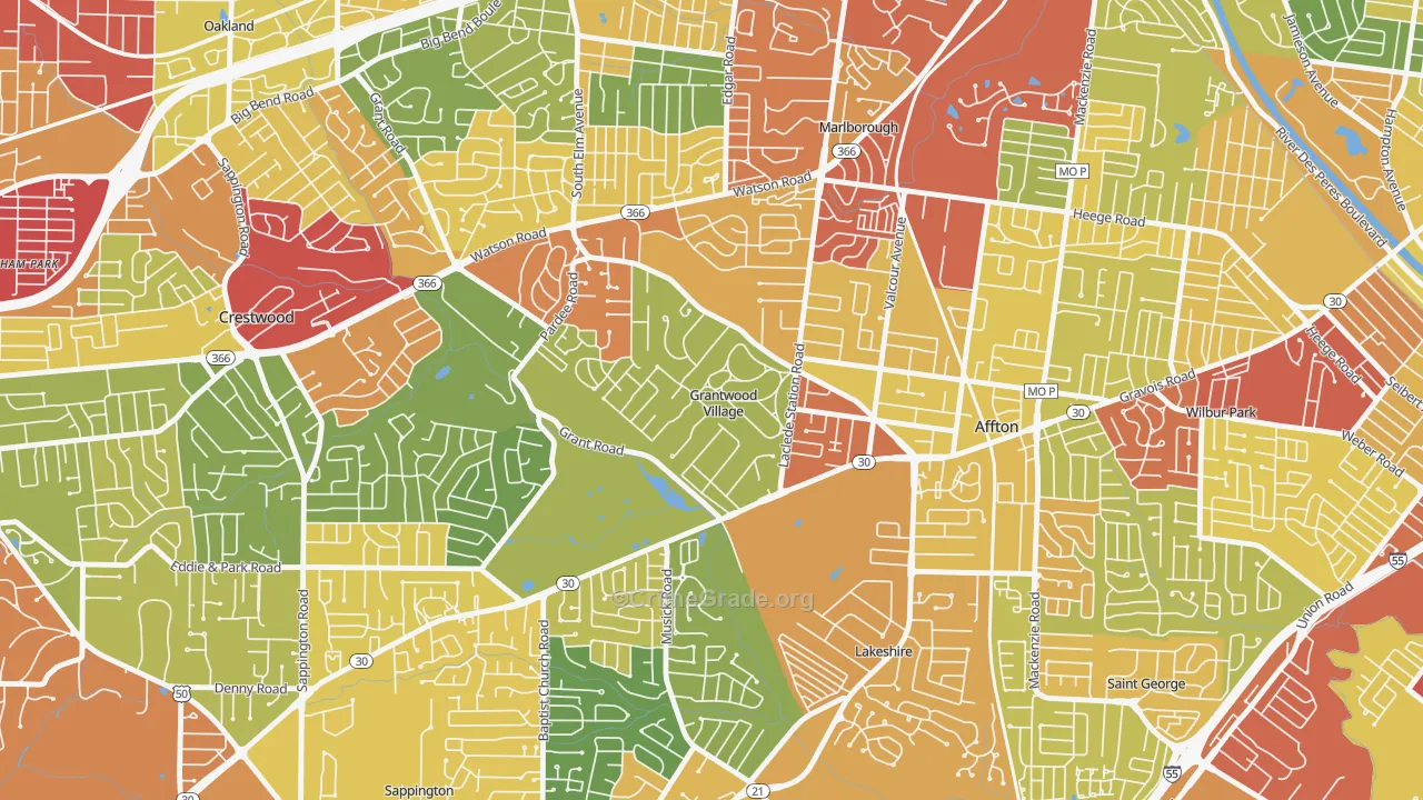 Grantwood Village, MO Map of Theft Rates