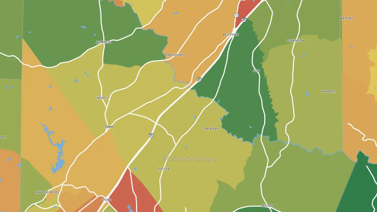 Granville County, NC Map of Theft Rates