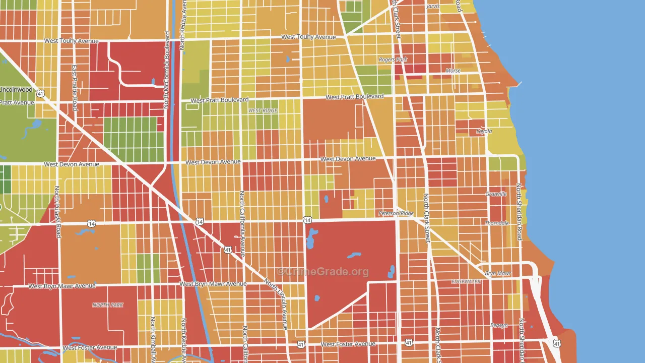 Granville Gardens, Chicago, IL Map of Theft Rates