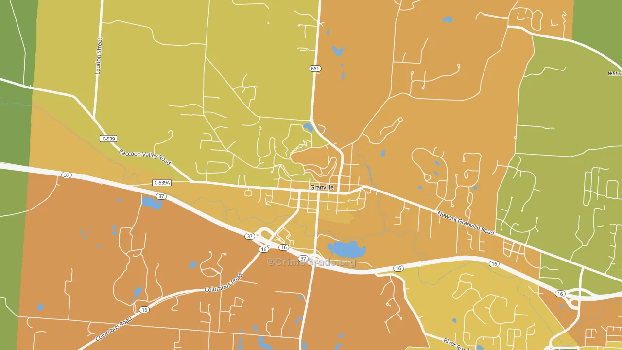 Granville Historic District, Granville, OH Map of Theft Rates
