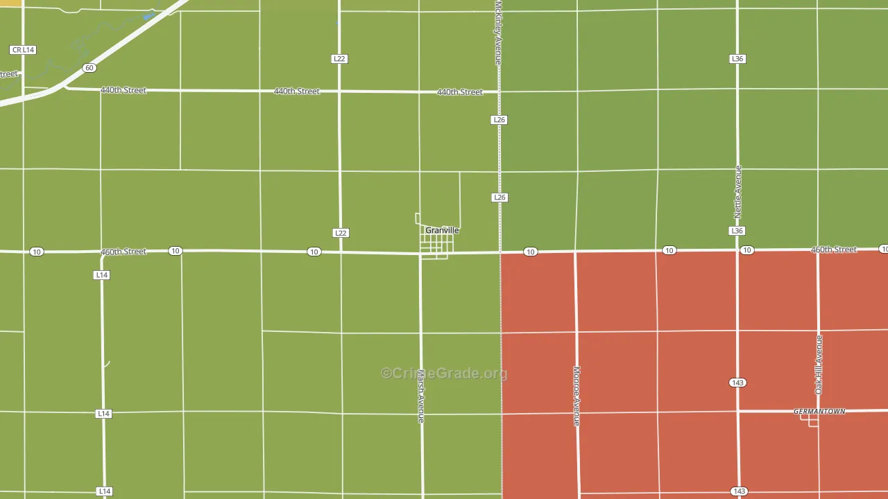 Granville, IA Map of Theft Rates