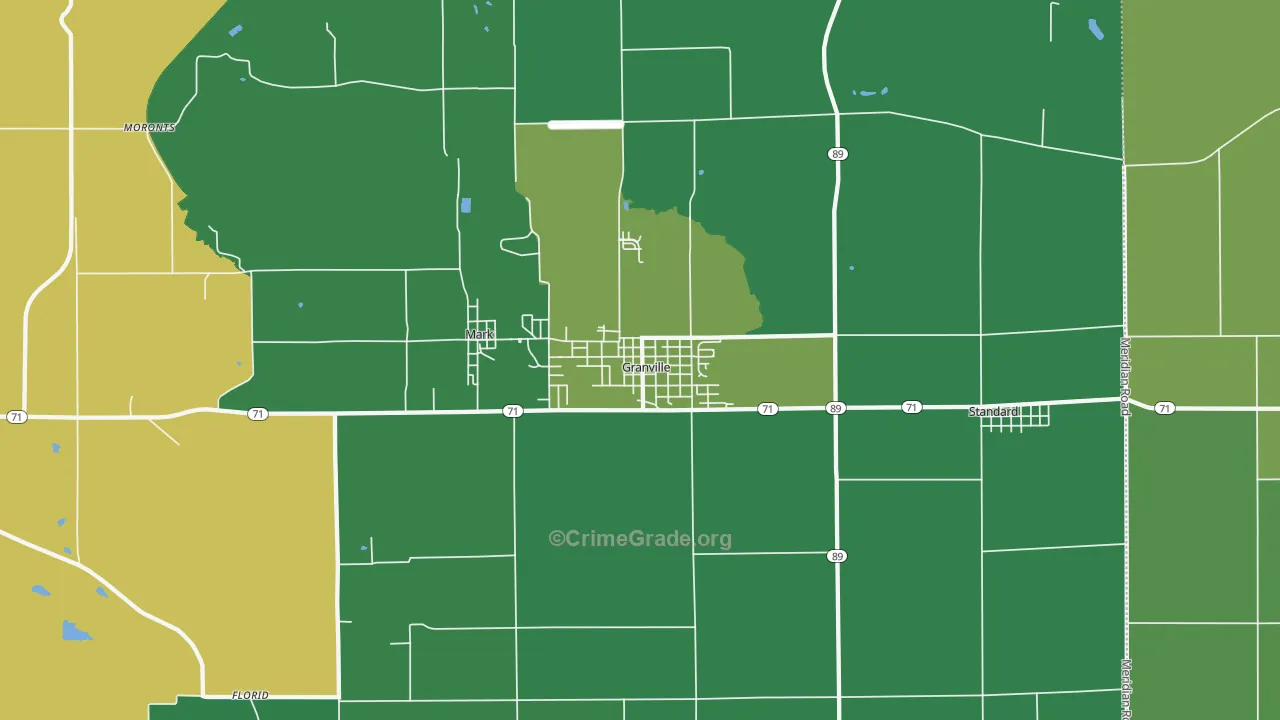 Granville, IL Map of Theft Rates