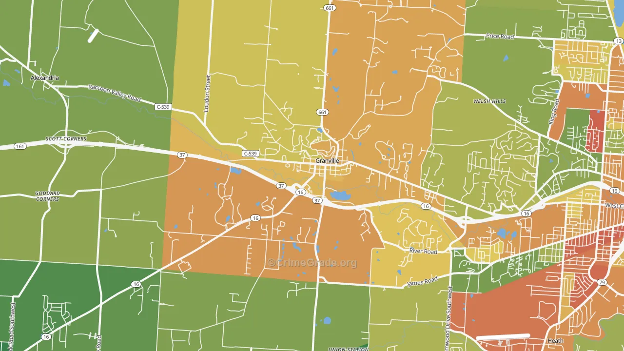 Granville, OH Map of Theft Rates
