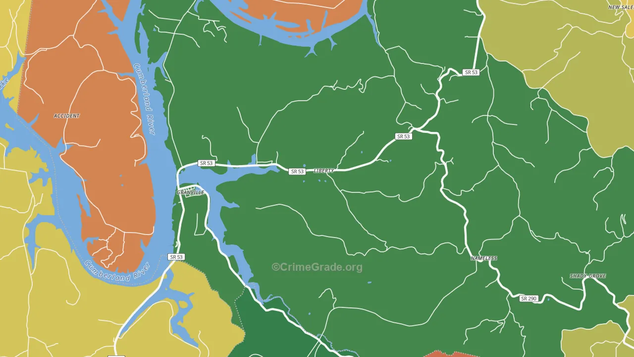 Granville, TN Map of Theft Rates