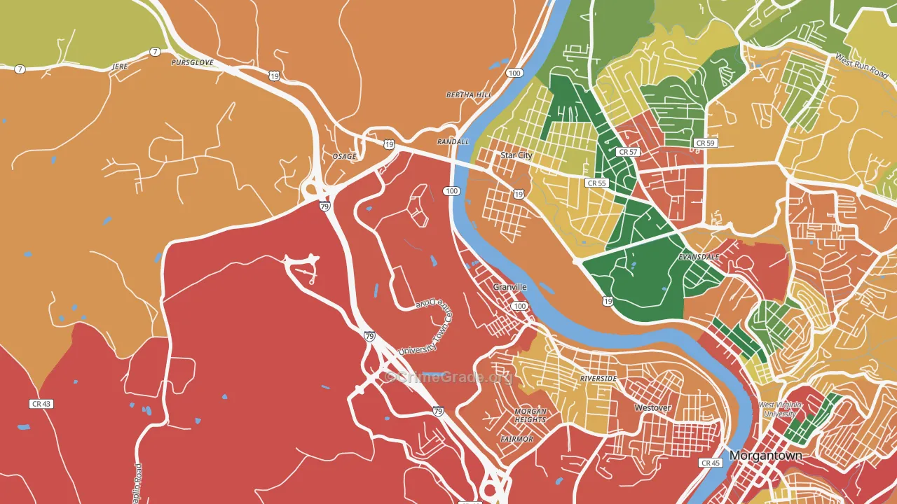 Granville, WV Map of Theft Rates