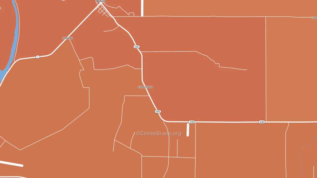 Grapeland, MS Map of Theft Rates