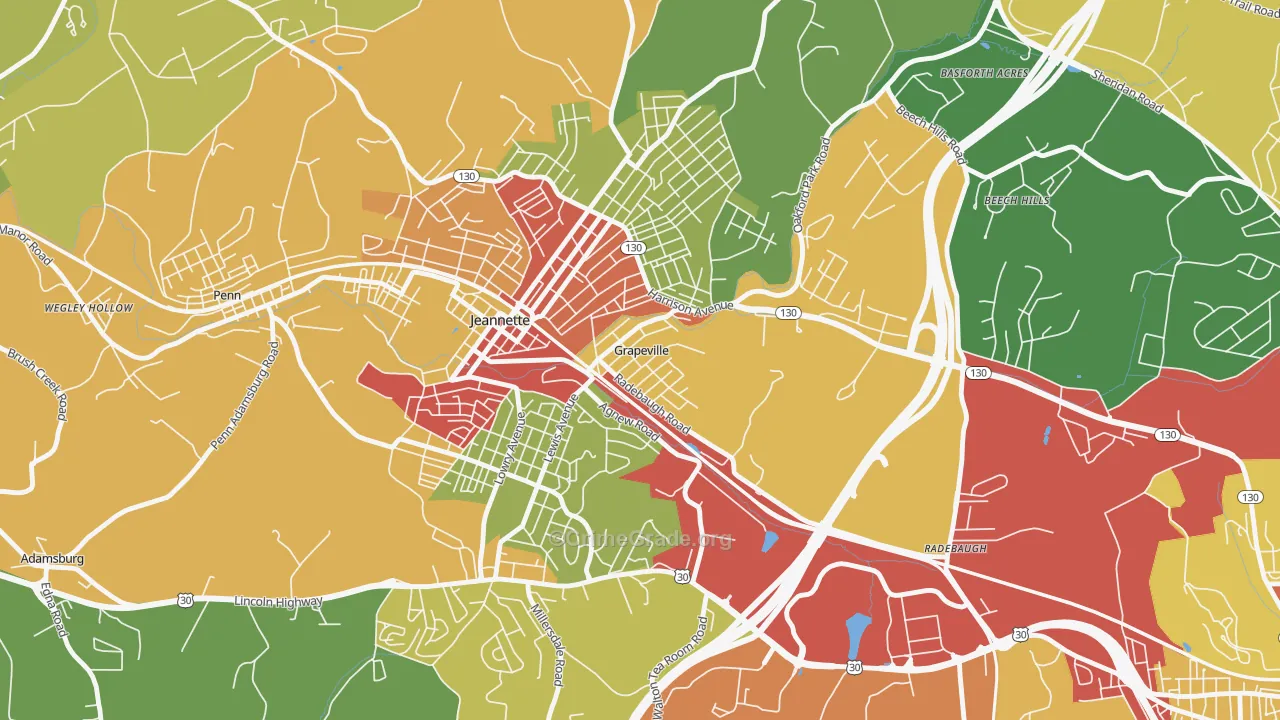 Grapeville, PA Map of Theft Rates