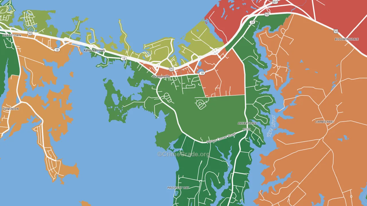 Grasonville, MD Map of Theft Rates