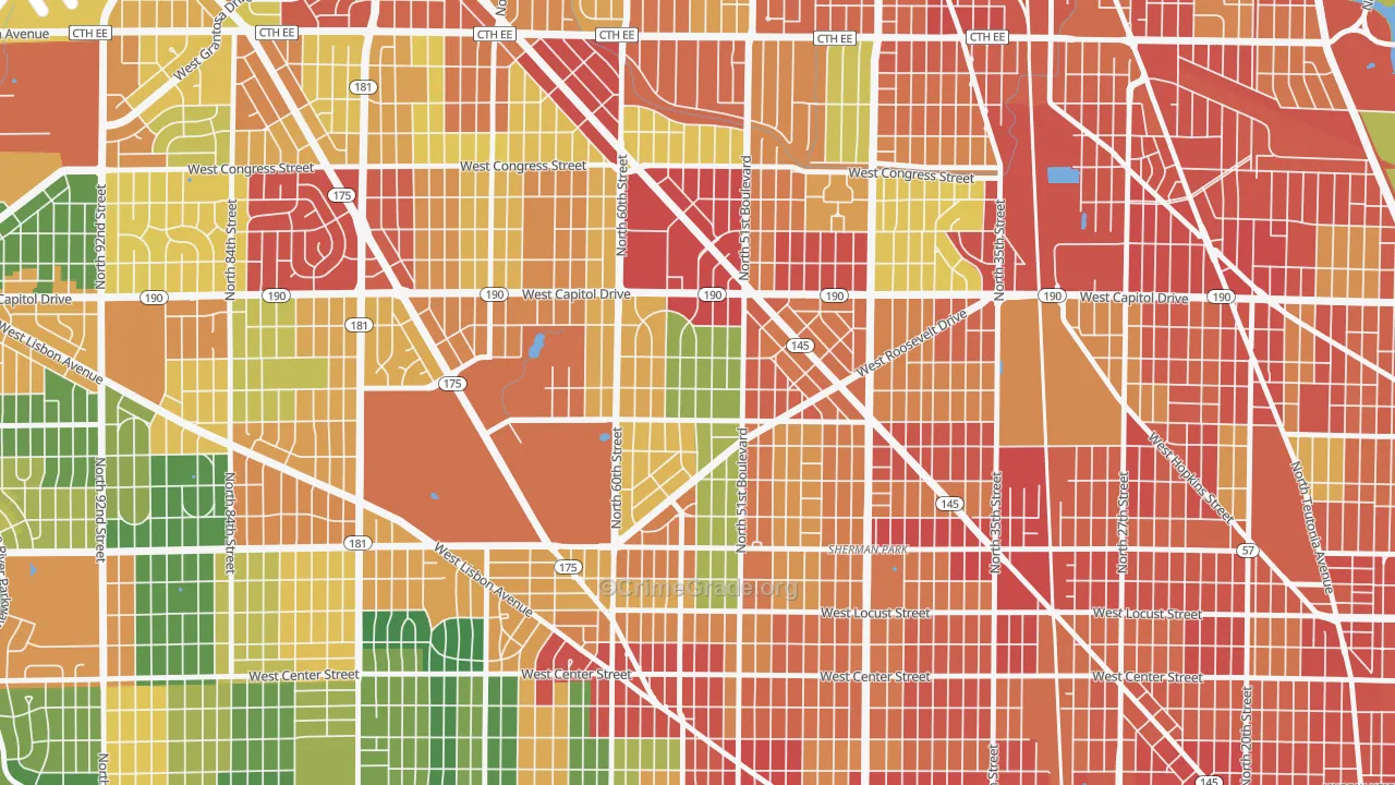 Grasslyn Manor, Milwaukee, WI Map of Theft Rates