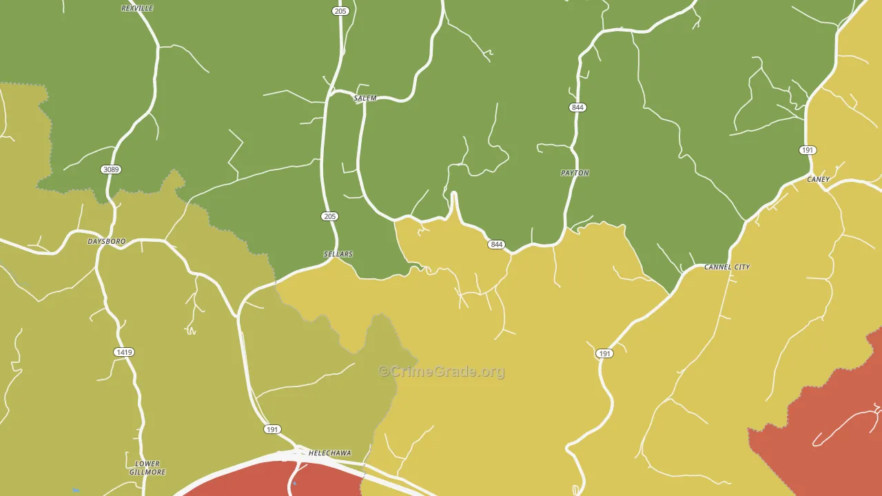 Grassy Creek, KY Map of Theft Rates