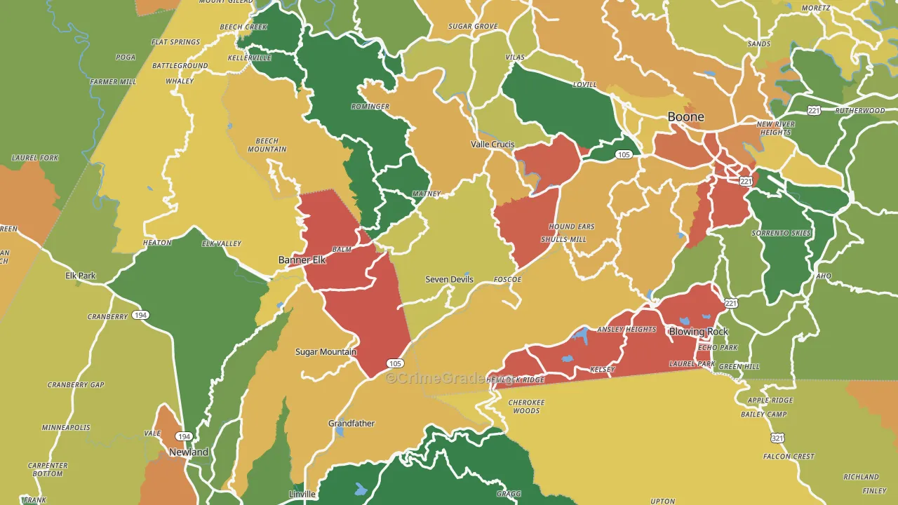Grassy Creek, NC Map of Theft Rates