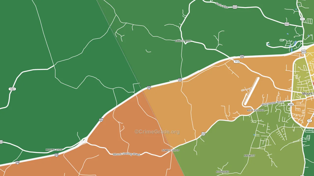Grassy Lick, KY Map of Theft Rates