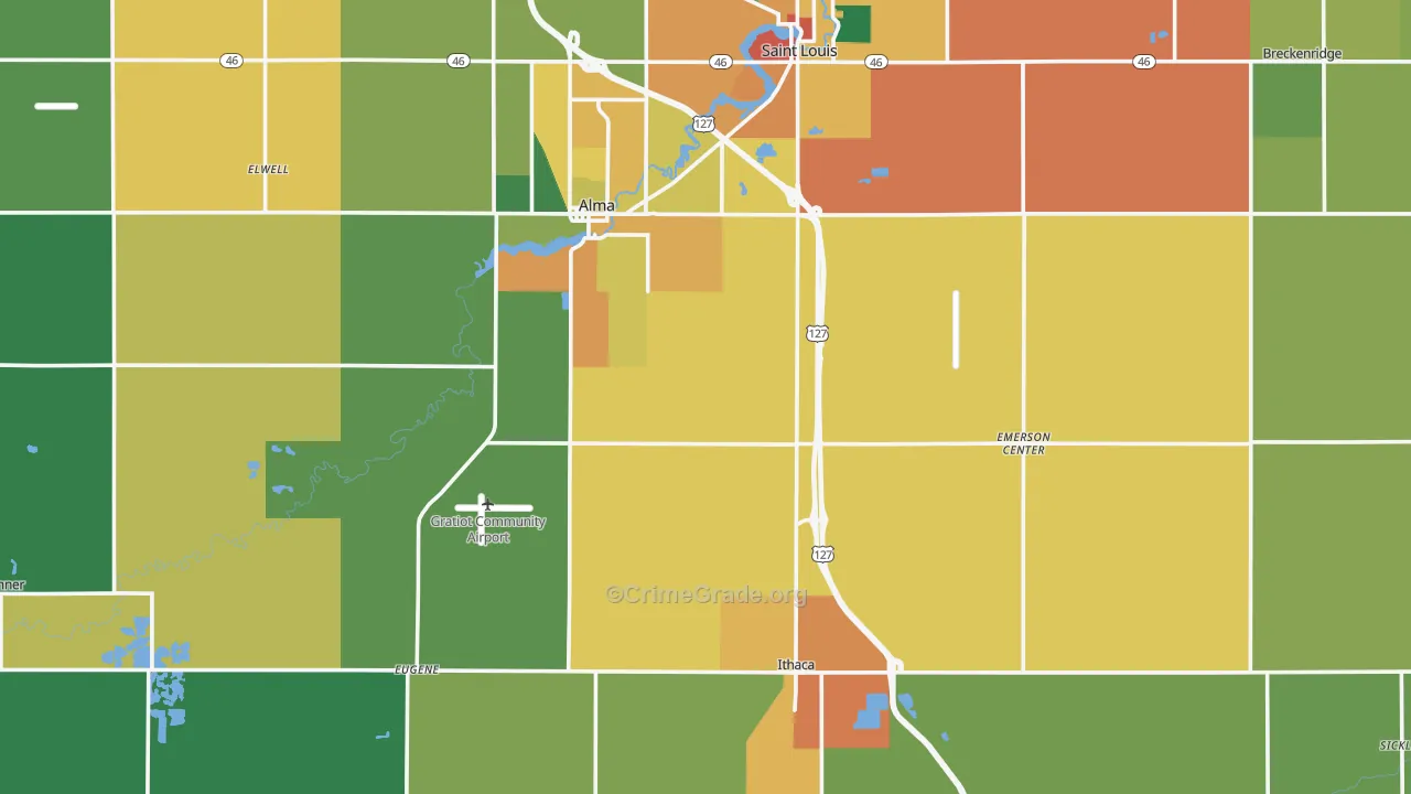 Gratiot County, MI Map of Theft Rates